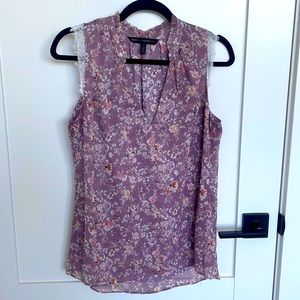 White House Black Market lavender and floral tank blouse